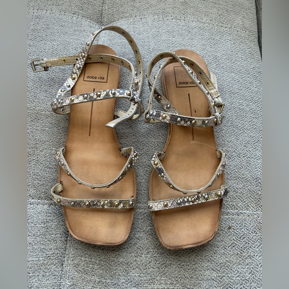 Dolce Vita Metallic Snake-Print Strappy Sandals in Gold and Silver